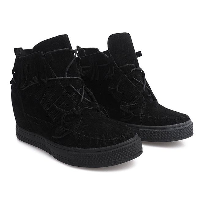 Wedge Sneakers With Fringes Boho F3 Black svart 1
