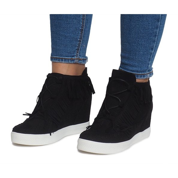 Wedge Sneakers With Fringes Boho AT-0613-1 Svart 1
