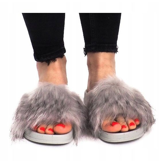 Tofflor Med Päls HN51-5 Grå 1