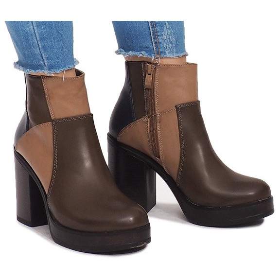 Stövlar på häl med elastisk YBS280 khaki mångfärgad grön 2