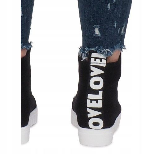 Black Fabric Wedge Sneakers Love svart 1