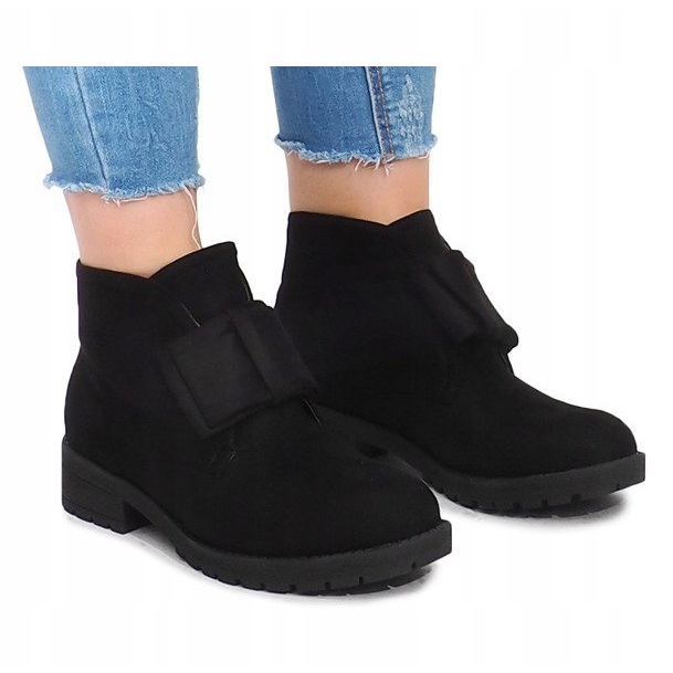 Suede Booties and Bows FA162 Black svart 2