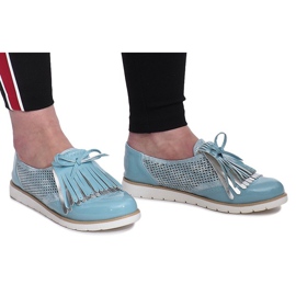 Blå openwork loafers med Pamole -fransar grå 1