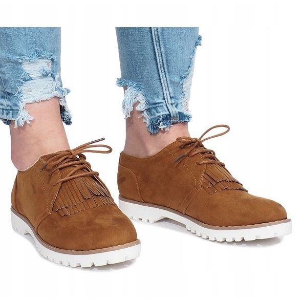 Kamel loafers med krossande hårda fransar brun 2