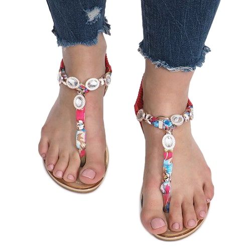 Röda platta sandaler med Desun -diamanter 1