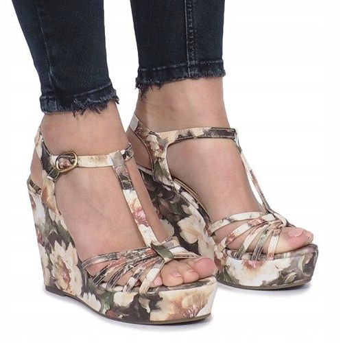 Beige kile sandaler Beige Flowers espadrilles 1