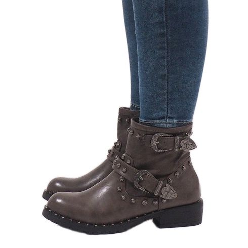 Kaki stövlar med spännen och paljetter A8018 mångfärgad grön 2