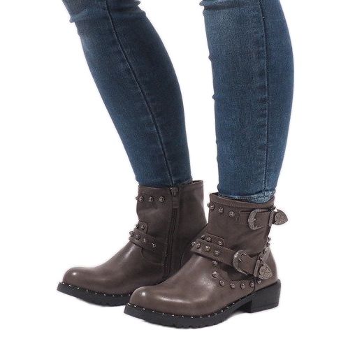 Kaki stövlar med spännen och paljetter A8018 mångfärgad grön 1