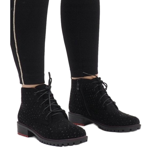 Svarta stövletter i mocka med paljetter 1013 1