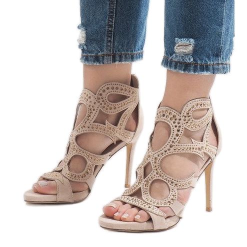 Beige öppna stövlar på en högklackad HF1436-20 1