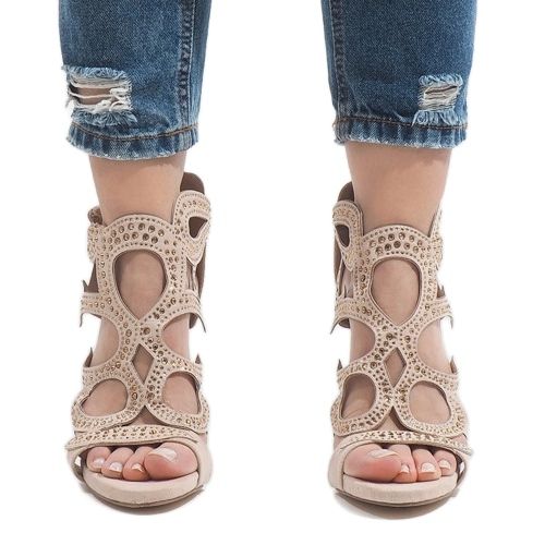 Beige öppna stövlar på en högklackad HF1436-20 2