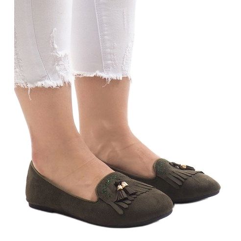 Gröna loafers ballerinor med fransar H7207 mångfärgad 1