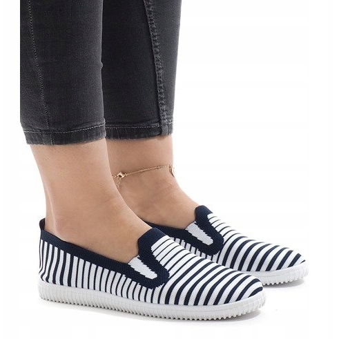 XJ-2909 marinblå randiga sneakers vit 1