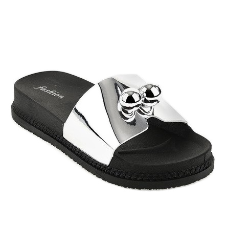 Silver tofflor med bollar 1819 grå 1