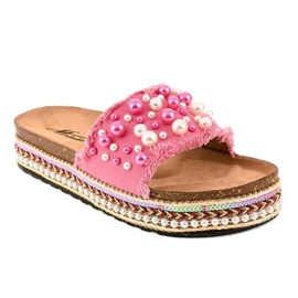 Rosa dekorerade tofflor 1035 pärlor 1