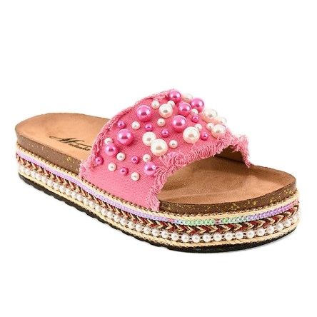 Rosa dekorerade tofflor 1035 pärlor 1