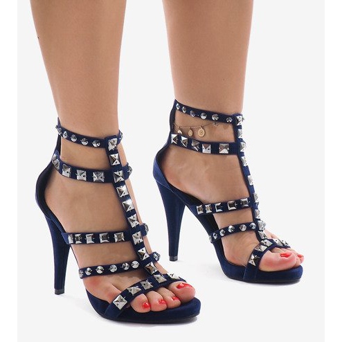 Blå sandaler på en hälmocka GH083-6 marinblå 1