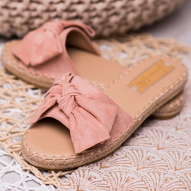 Forever Folie Mocka tofflor med rosett rosa 1