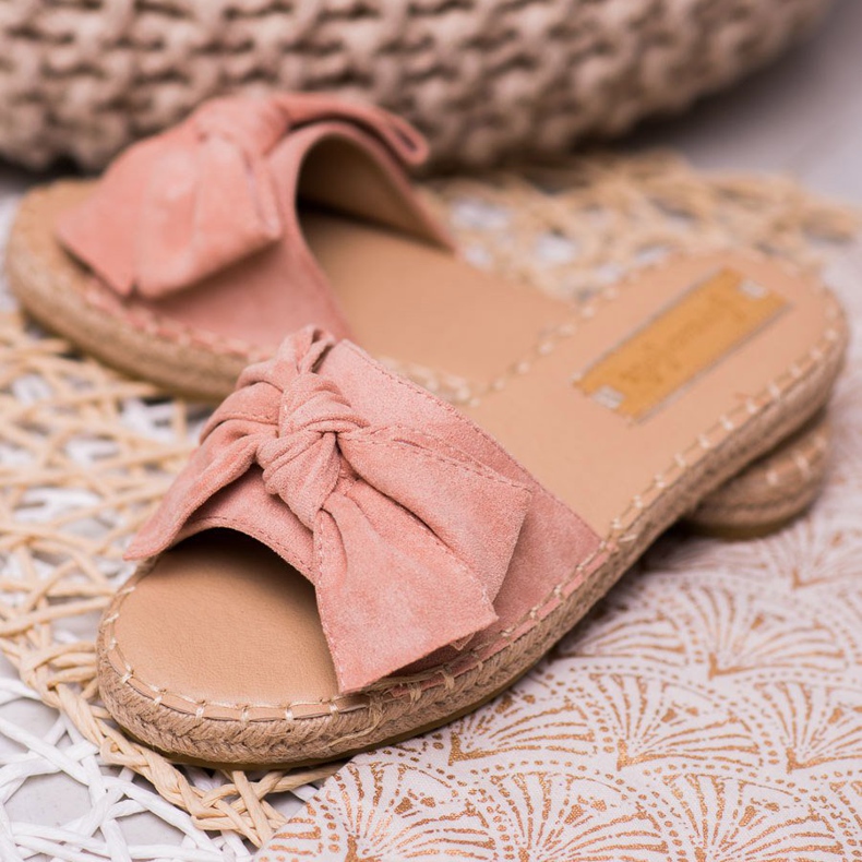 Forever Folie Mocka tofflor med rosett rosa 1