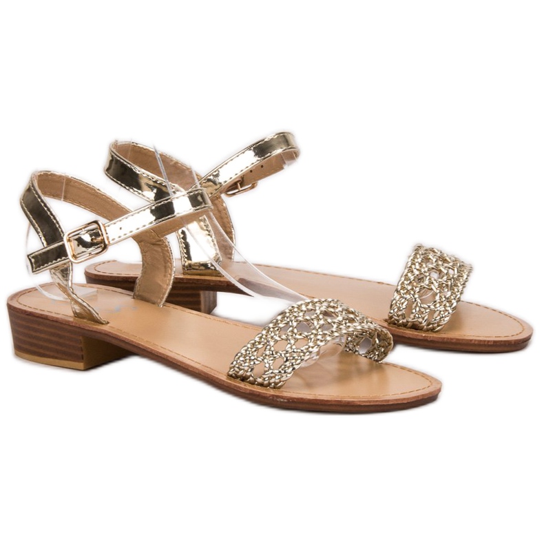 SHELOVET Flätade högklackade sandaler gul 1