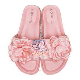 Queen Vivi Mocka tofflor med blommor rosa 2
