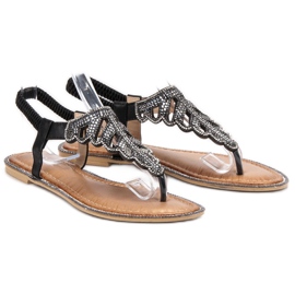 SHELOVET Flip-flops sandaler med kristaller svart 1