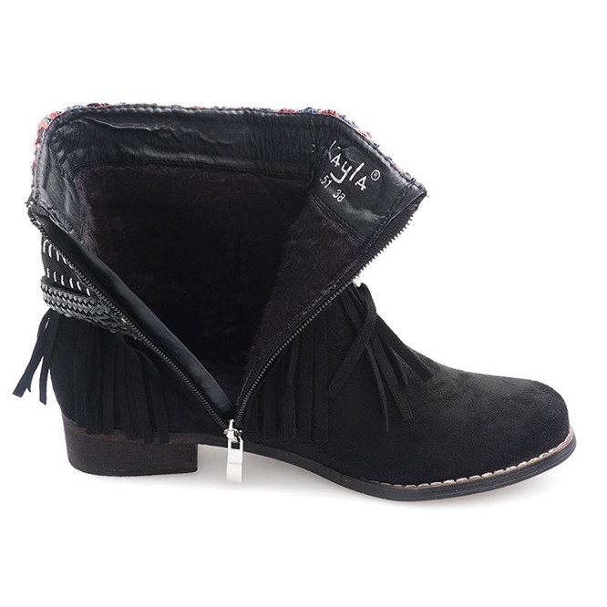 Warm Booties Boho Fringes 7303-1 Black svart 1