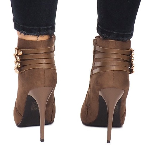 Stövlar på högklackig mocka YS20-1 khaki kaki 1