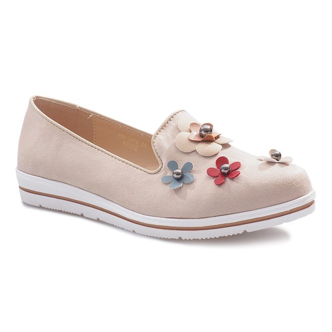 Beige flerblommiga kilklackar 1