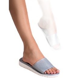 Fashion Trendiga glänsande tofflor grå 1