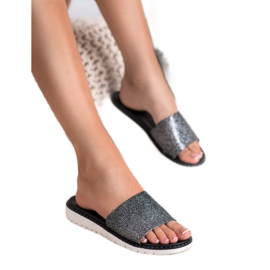 Fashion Trendiga glänsande tofflor svart 2