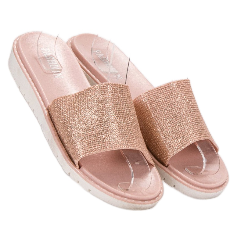 Fashion Trendiga glänsande tofflor brun 1