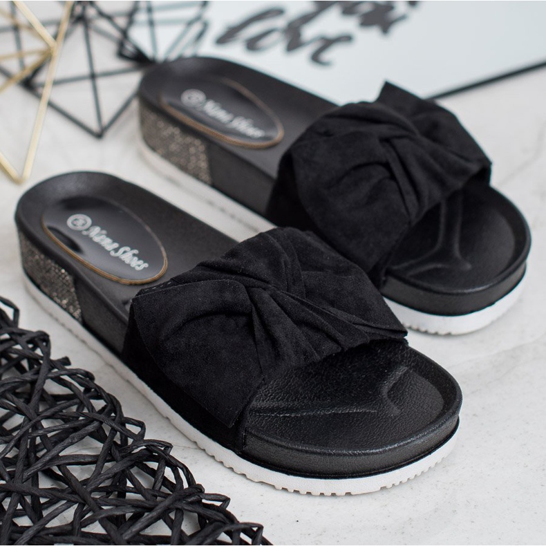 SHELOVET Mocka tofflor med cubic zirconia svart 2