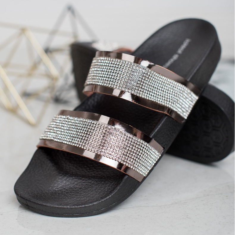 Ideal Shoes Tofflor för kvinnor med kubisk zirkoniumoxid grå 1