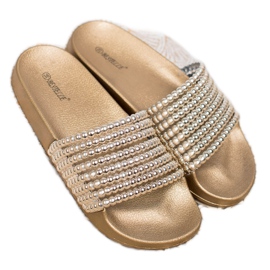 Bestelle Gummi tofflor med pärlor gul 2