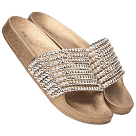 Bestelle Gummi tofflor med pärlor gul 1