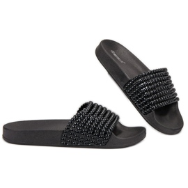 Bestelle Gummi tofflor med pärlor svart 1