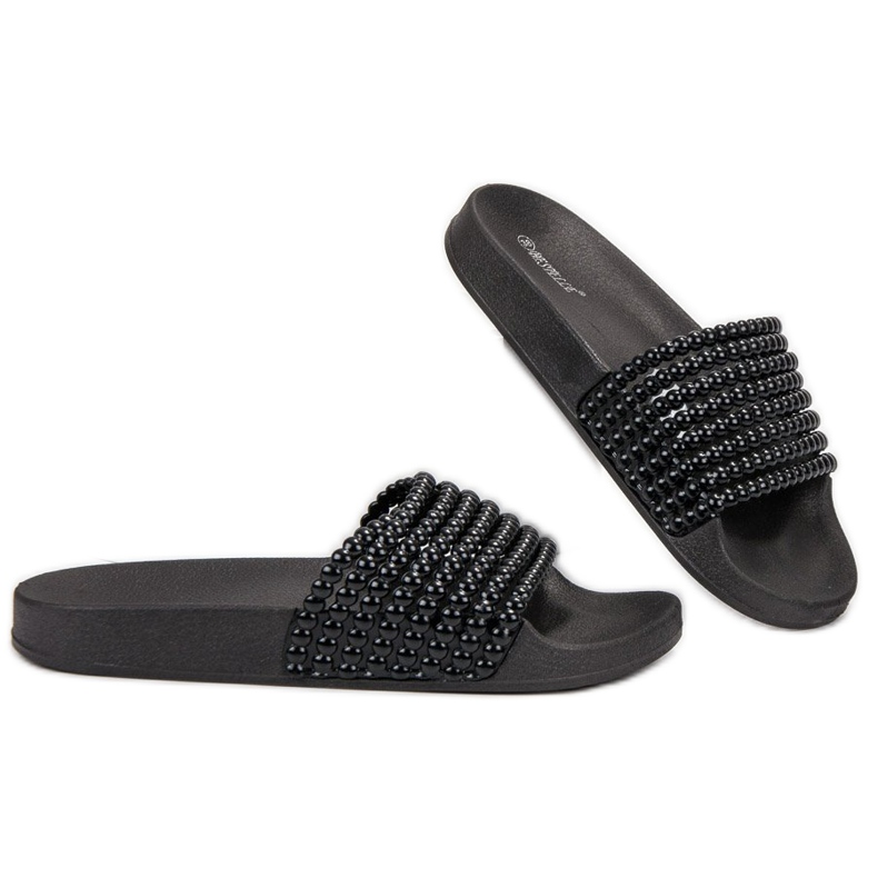Bestelle Gummi tofflor med pärlor svart 1