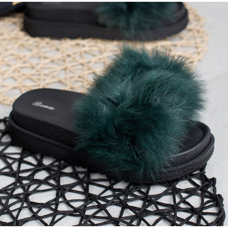 SHELOVET Tofflor Med Päls grön 2