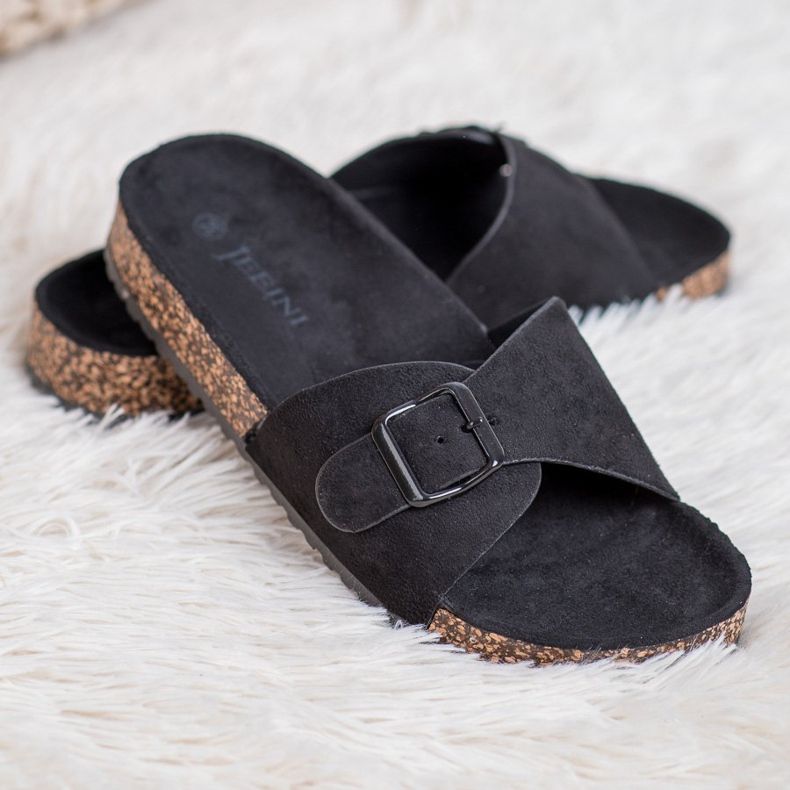 SHELOVET Mocka tofflor med spänne svart 1