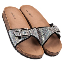 Marquiz Glänsande tofflor med spänne svart 1