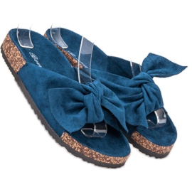 Bona Mocka tofflor med rosett blå 2