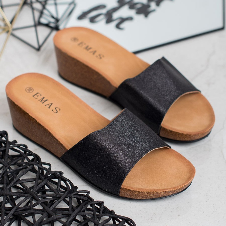 SHELOVET Glitter Wedge Tofflor svart 1