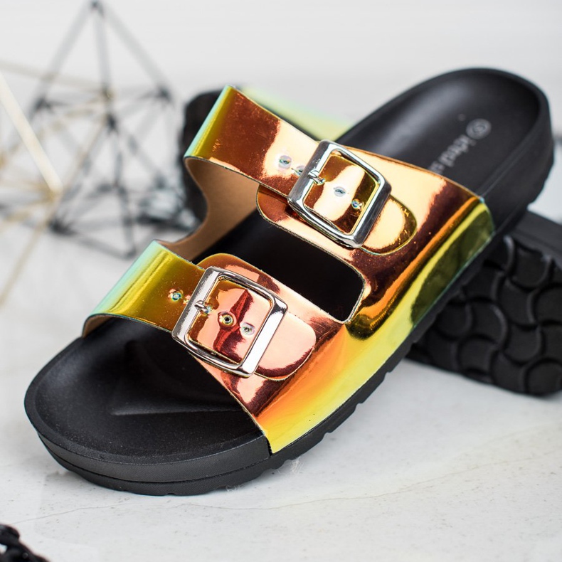 Ideal Shoes Holo Buckle Tofflor gul 2