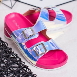 Ideal Shoes Holo Buckle Tofflor grå 1