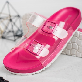 Ideal Shoes Transparenta tofflor med spänne rosa 2