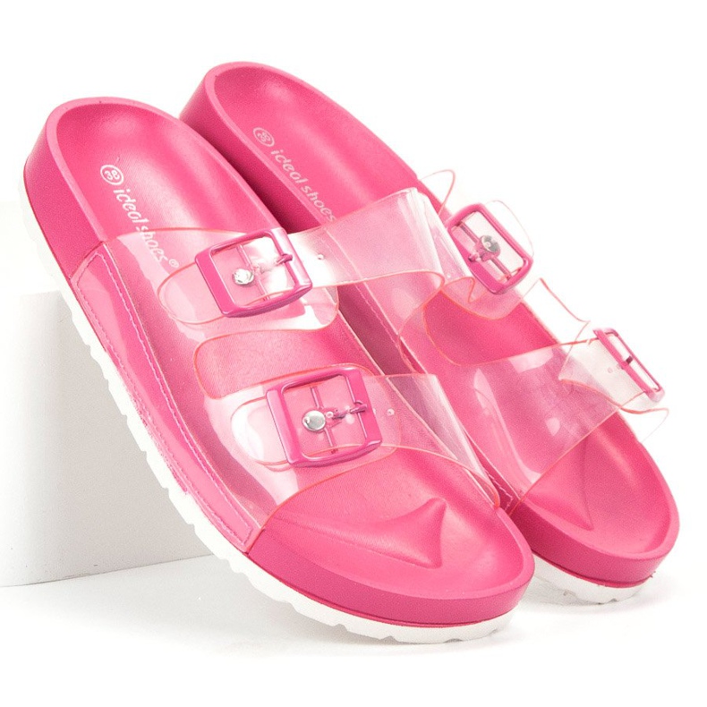 Ideal Shoes Transparenta tofflor med spänne rosa 1