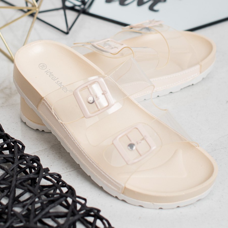 Ideal Shoes Transparenta tofflor med spänne brun 2