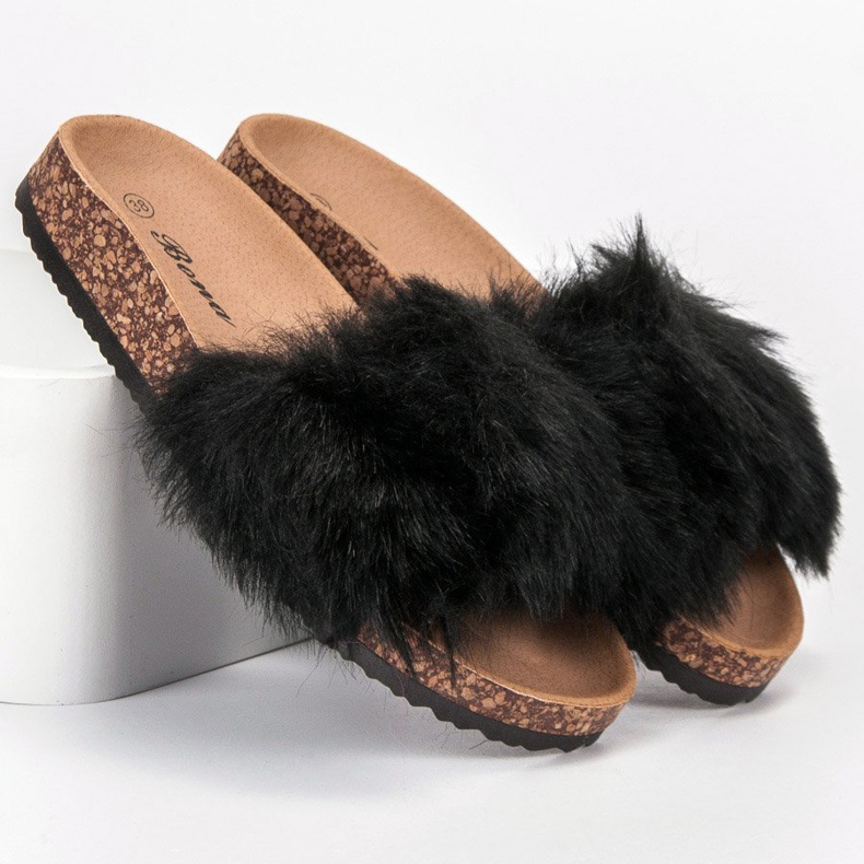 Bona Tofflor Med Päls svart 1