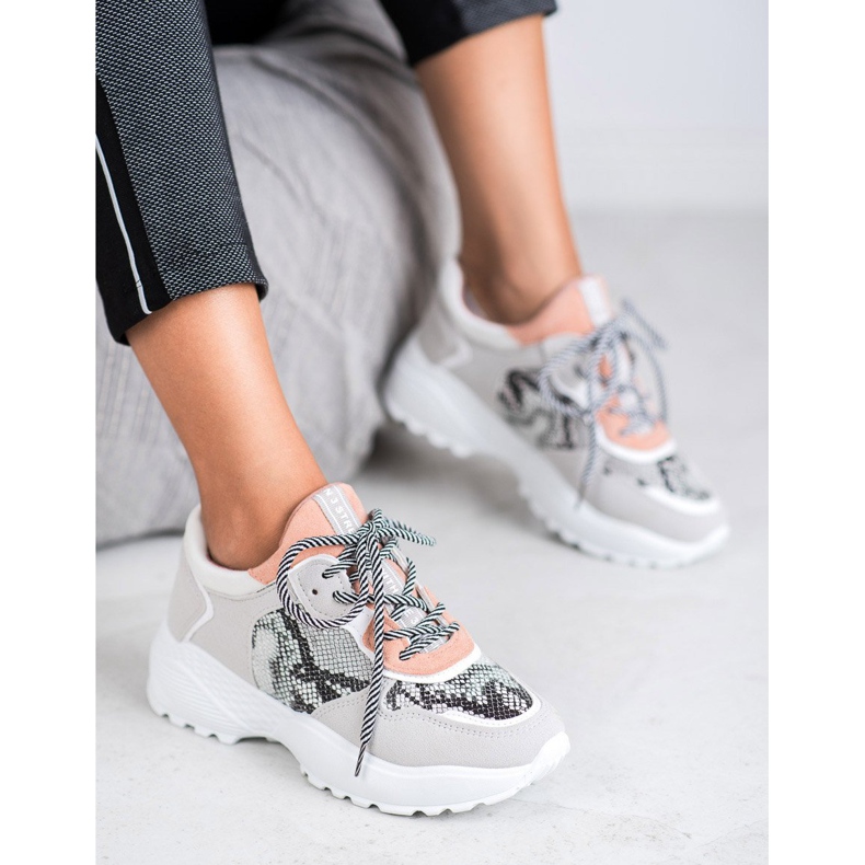 SHELOVET Trendiga Snake Print Sneakers grå 1
